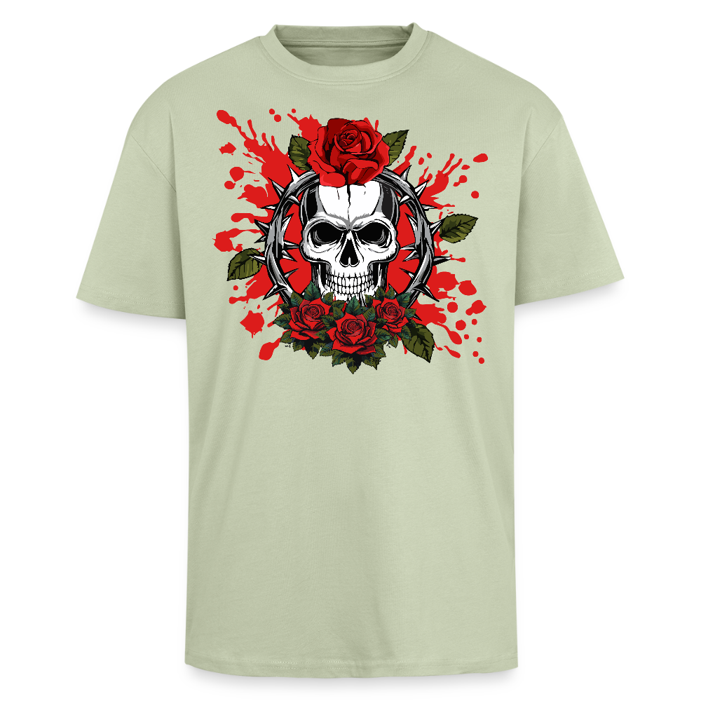Heavy Oversize T-Shirt mit ROSENSKULL PRINT - Leichtes Salbeigrün 