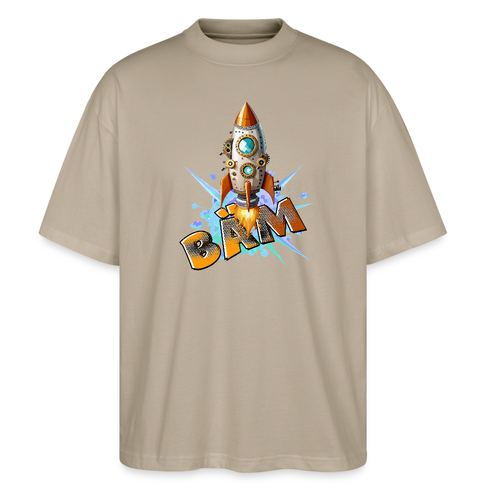 Oversized Unisex T-Shirt mit RAKETE PRINT - Steingrau