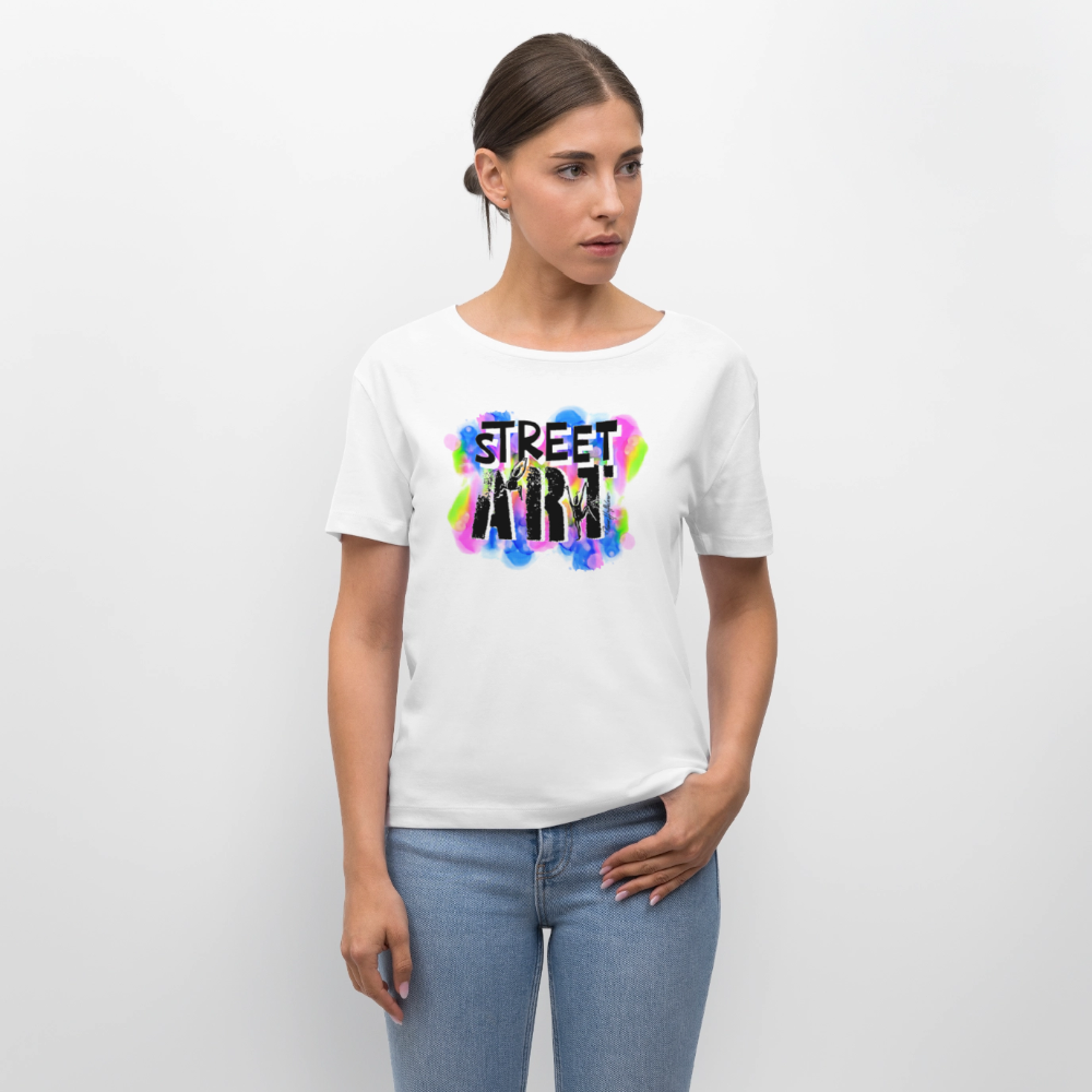 Relaxed Rundhals Frauen Bio-T-Shirt mit STREET ART PRINT - Weiß