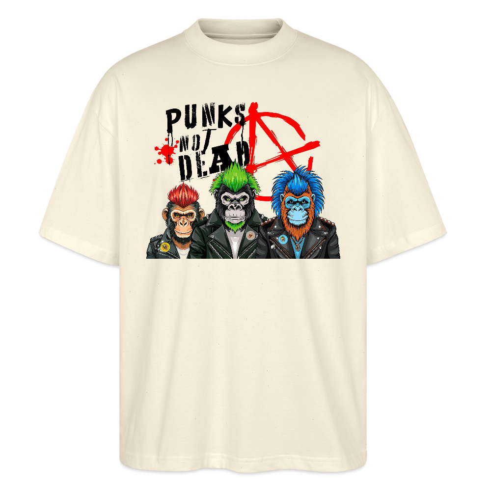 Oversized Unisex T-Shirt mit PUNKS NOT DEAD PRINT - Weißgrau