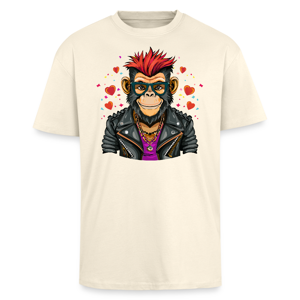 Heavy Oversize T-Shirt mit MONKEY IN LOVE PRINT - Creme