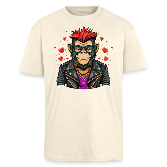 Heavy Oversize T-Shirt mit MONKEY IN LOVE PRINT - Creme