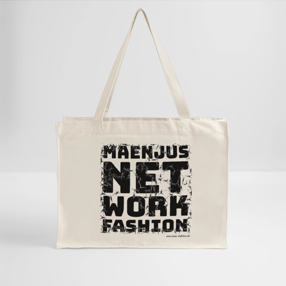 Recycelter Shopping Bag mit MAENJUS NETWORK FASHION PRINT - Naturweiß