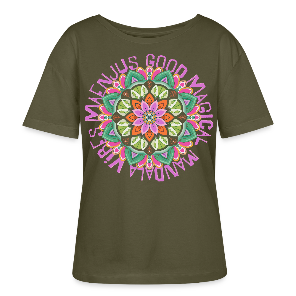 Rundhals Frauen Bio-T-Shirt mit Mandala Vibes PRINT - Khaki