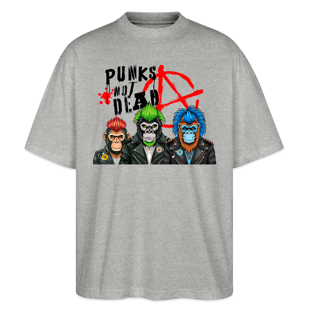 Oversized Unisex T-Shirt mit PUNKS NOT DEAD PRINT - Grau meliert