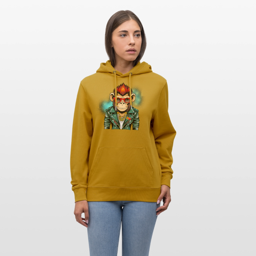 Unisex Hoodie mit MONKEY PRINT - Ocker
