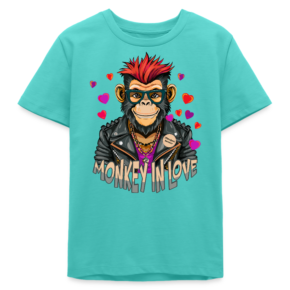 MNJS TEENS Bio T-Shirt mit MONKEY IN LOVE PRINT - Poolblau