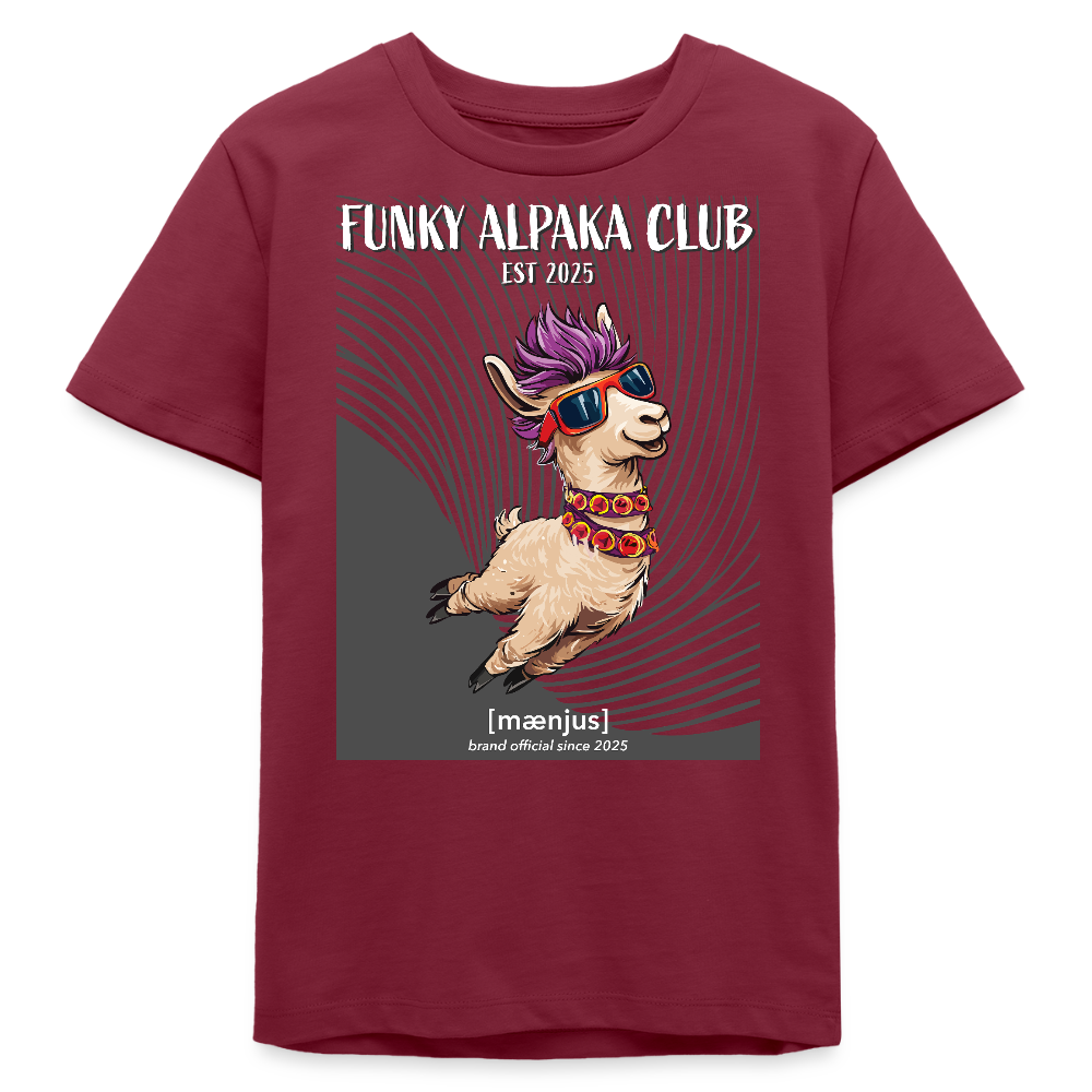 MNJS TEENS Bio T-Shirt mit FUNKY ALPAKA CLUB PRINT - Burgunderrot