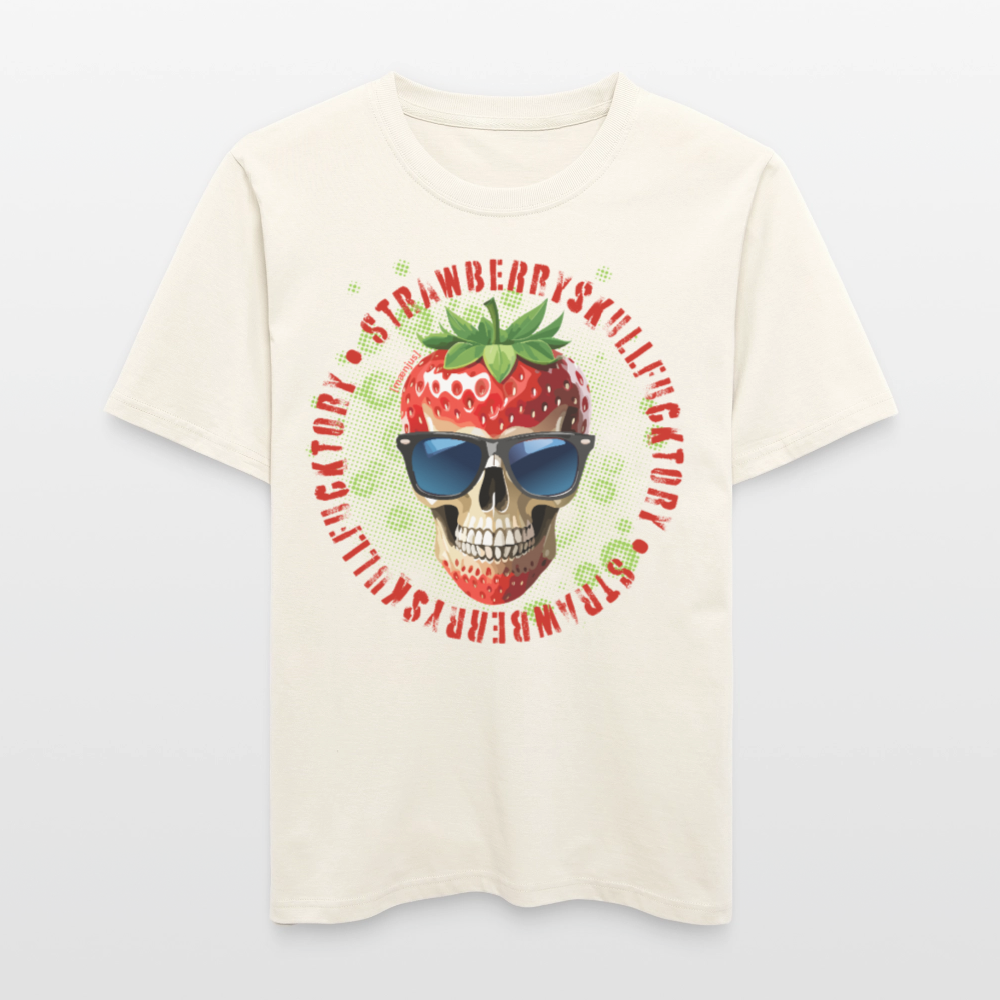 Relaxed Fit Unisex Bio-T-Shirt mit STRAWBERRY SKULL PRINT Vorderseite - Naturweiß 