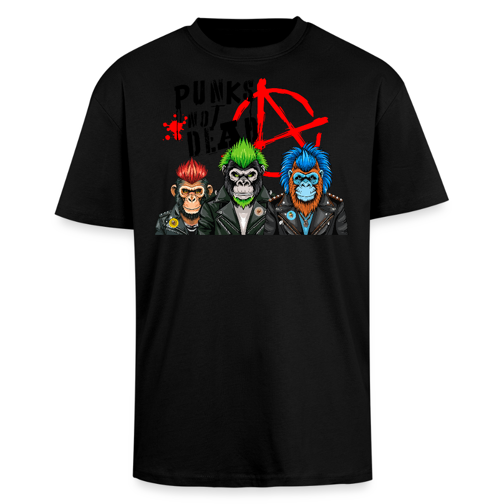 Heavy Oversize T-Shirt mit PUNKS NOT DEAD PRINT - Schwarz
