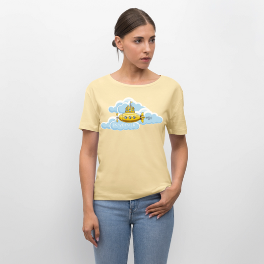 Relaxed Rundhals Frauen Bio-T-Shirt mit SKYDIVER SHIPYARD PRINT - Creme