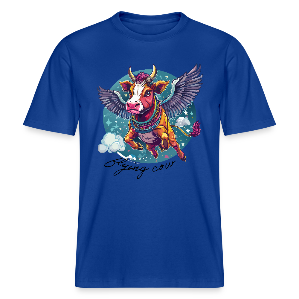 Relaxed Fit Unisex Bio-T-Shirt mit FLYING COW PRINT Vorderseite - Dunkelblau