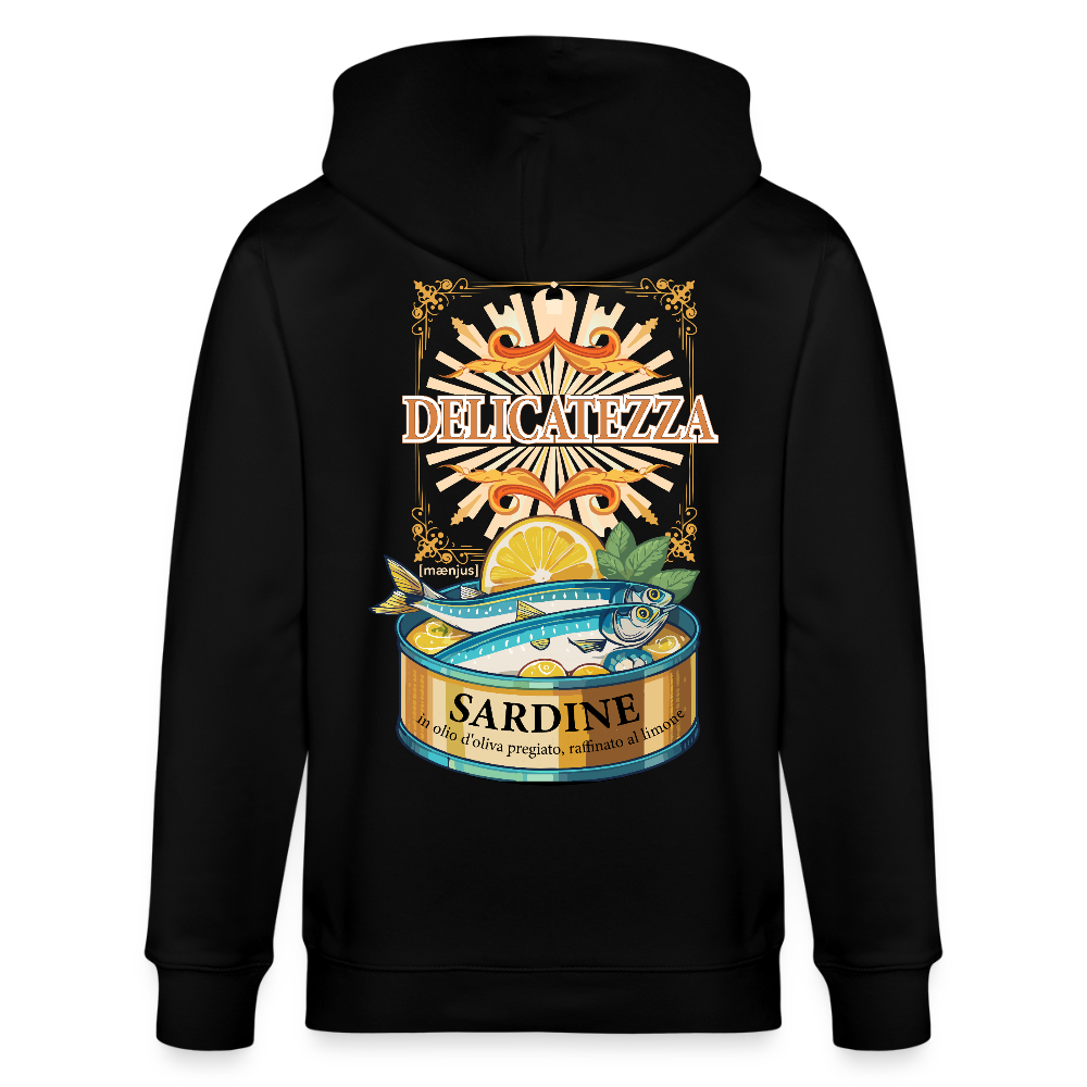 Unisex Bio-Kapuzenjacke mit DELICATEZZA PRINT Rückseite - Schwarz