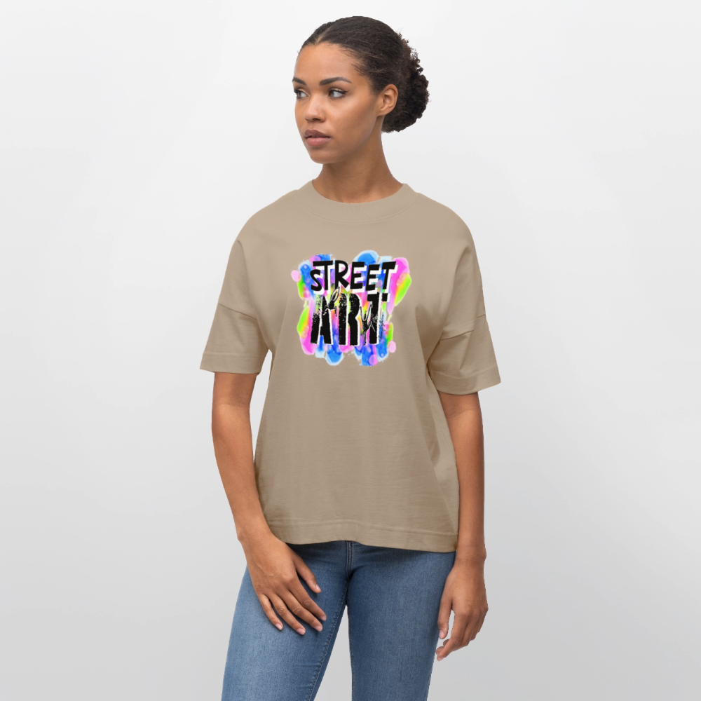 Oversized Unisex Bio T-Shirt mit STREET ART PRINT - Steingrau
