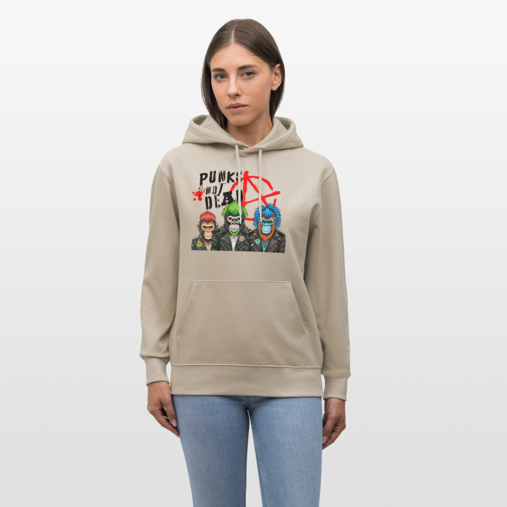 Unisex Hoodie mit PUNKS NOT DEAD PRINT - Beige