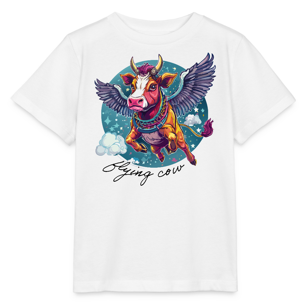 MNJS KIDS Bio T-Shirt mit FLYING COW PRINT - Weiß