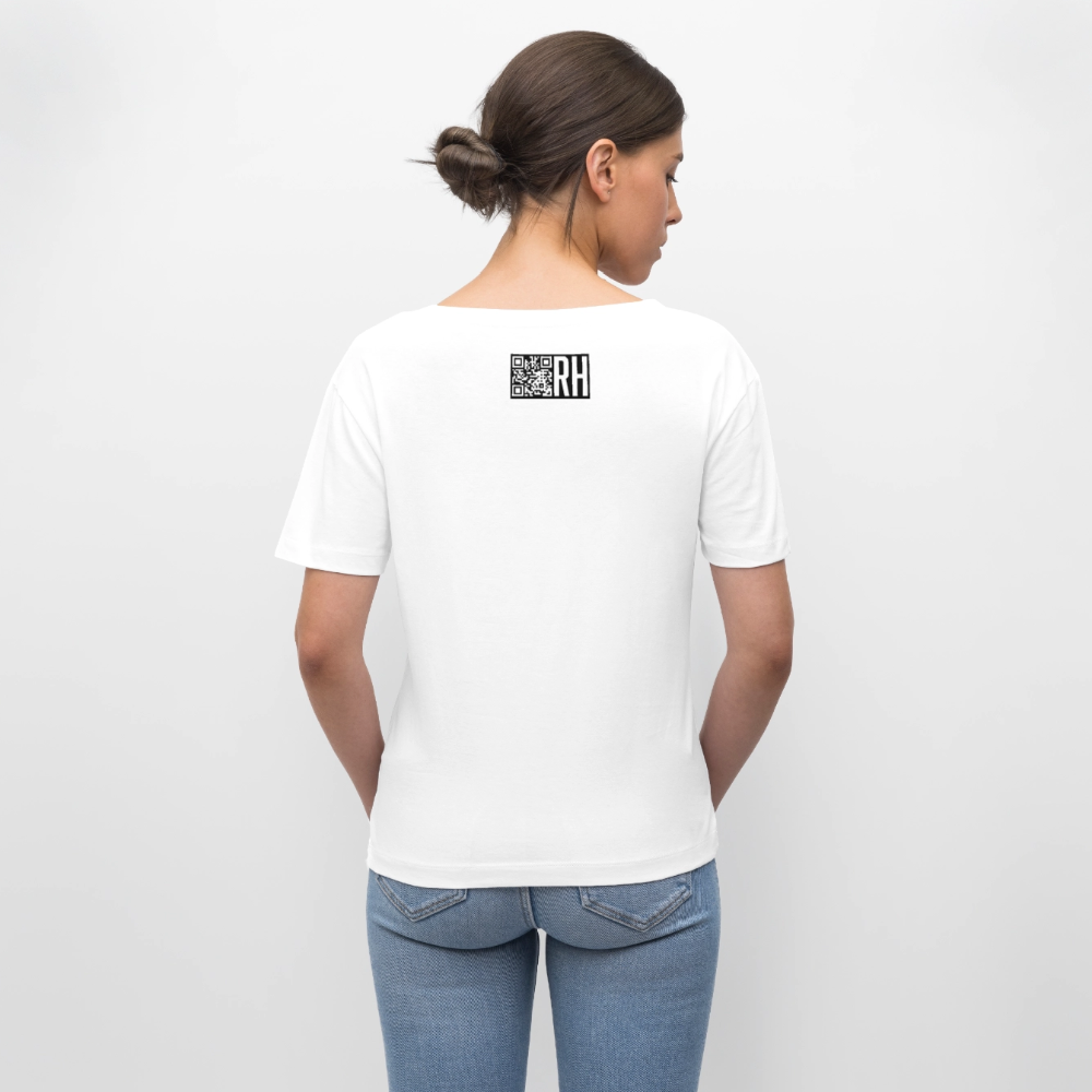Relaxed Rundhals Frauen Bio-T-Shirt mit MAENJUS NETWORK FASHION PRINT - Weiß