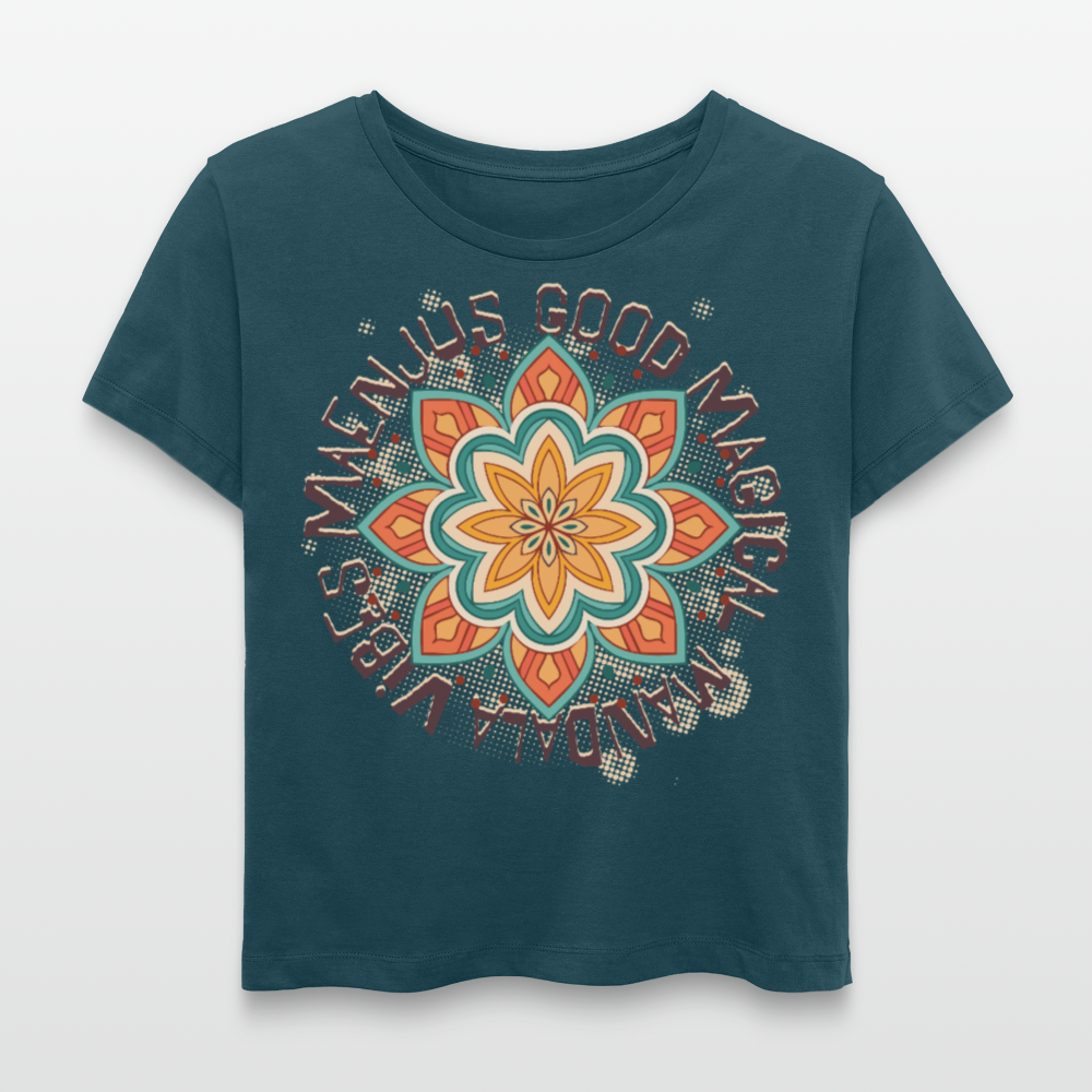 Rundhals Frauen Bio-T-Shirt mit Mandala Vibes PRINT - Dunkles Petrol