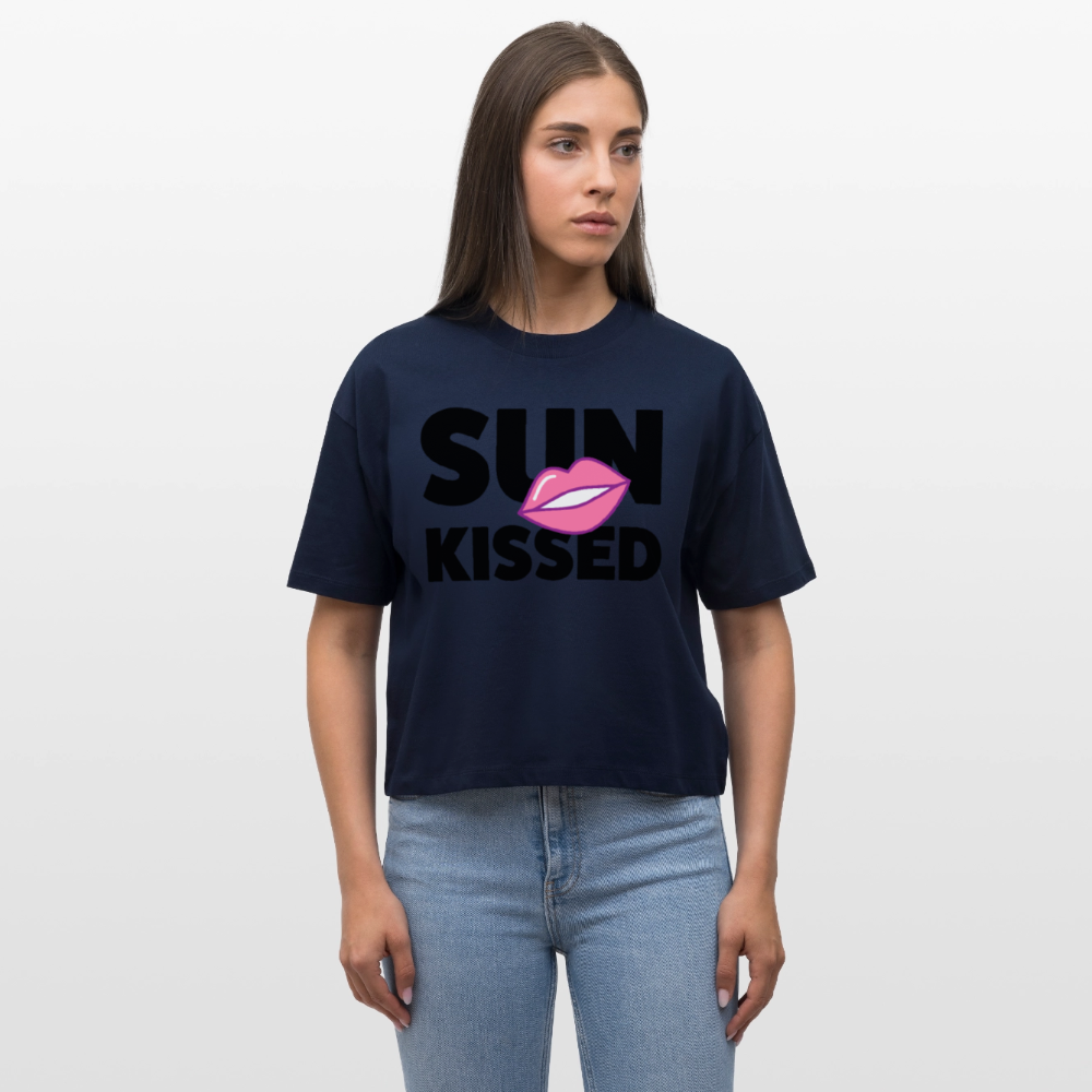 Frauen Boxy Bio-T-Shirt mit SUN KISSED PRINT - Navy