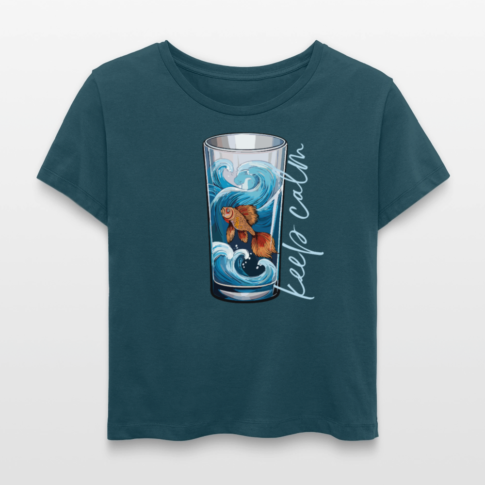 Relaxed Rundhals Frauen Bio-T-Shirt mit KEEP CALM PRINT - Dunkles Petrol