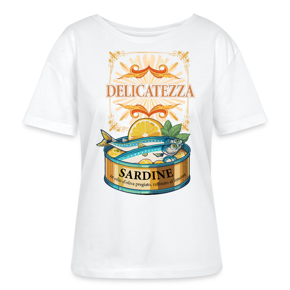 Rundhals Frauen Bio-T-Shirt mit DELICATEZZA SARDINE PRINT Vorderseite - Weiß