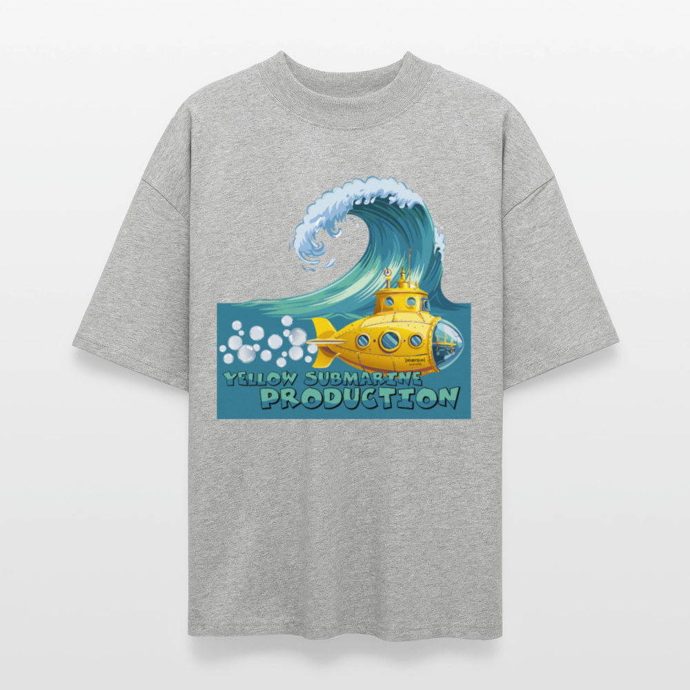 Oversized Unisex Bio T-Shirt mit YELLOW SUBMARINE PRODUCTION PRINT Vorderseite - Grau meliert