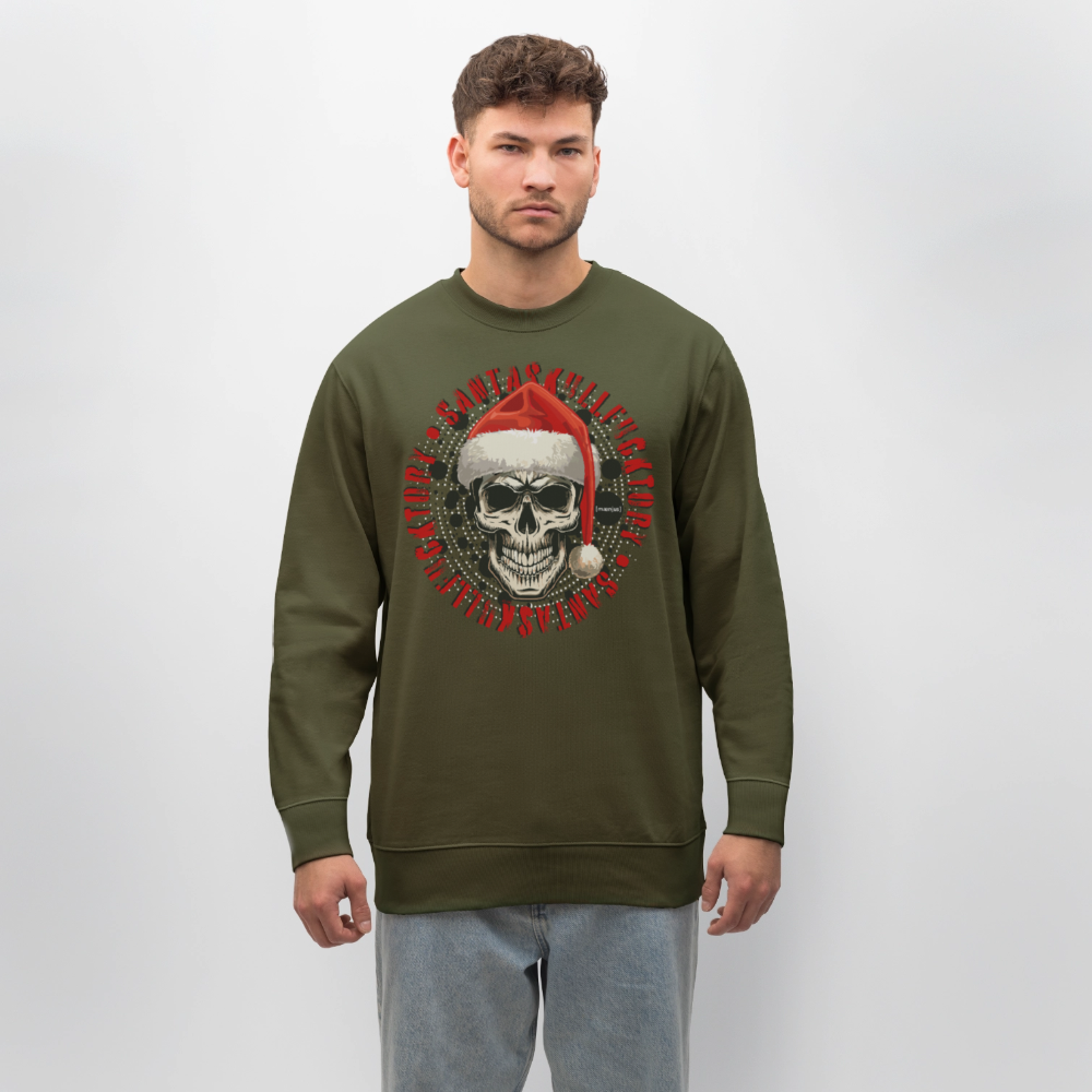 Unisex Bio-Sweatshirt mit SANTASKULL FUCKTORY PRINT - Khaki