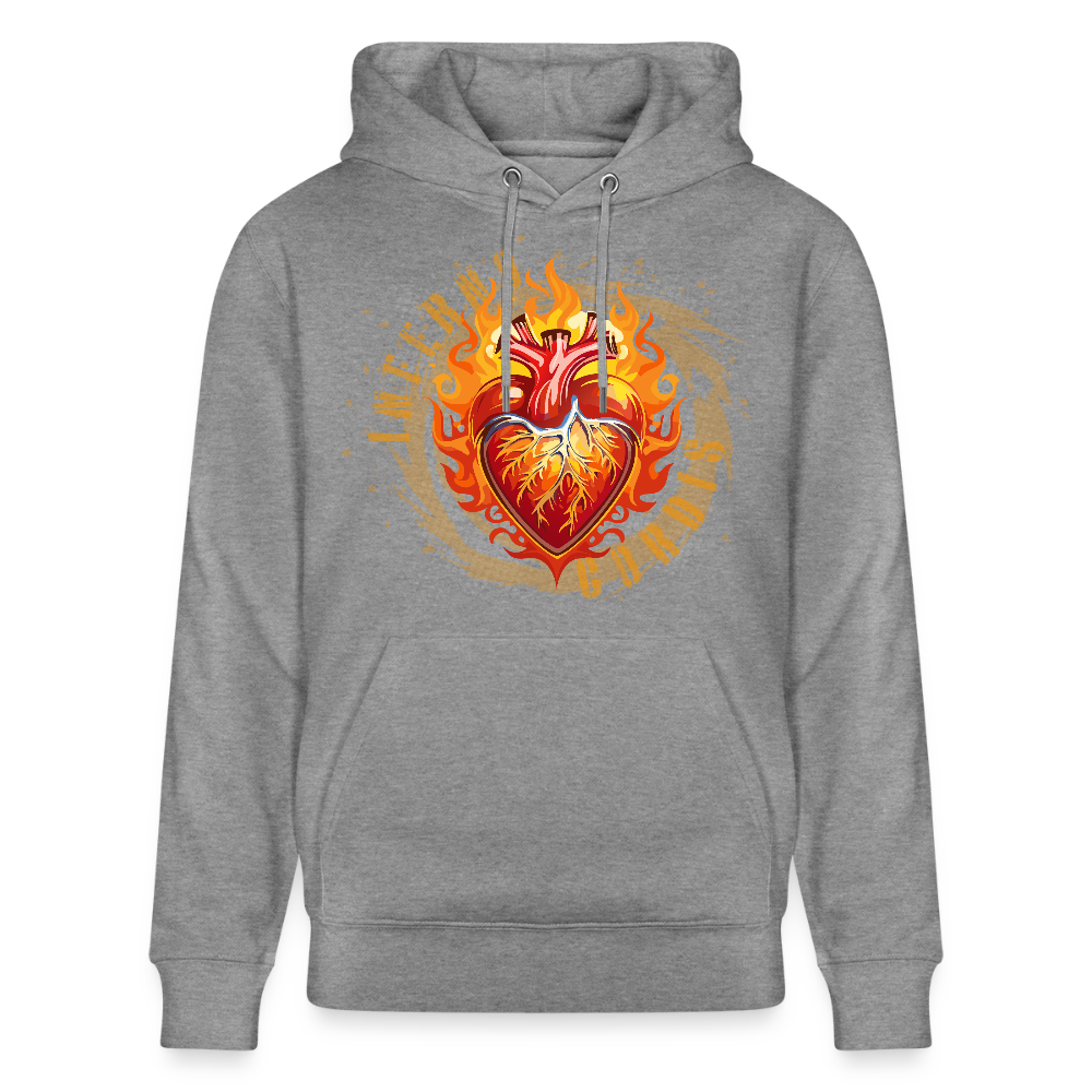 Unisex Bio-Hoodie mit FEUERHERZ PRINT - Hellgrau marmoriert