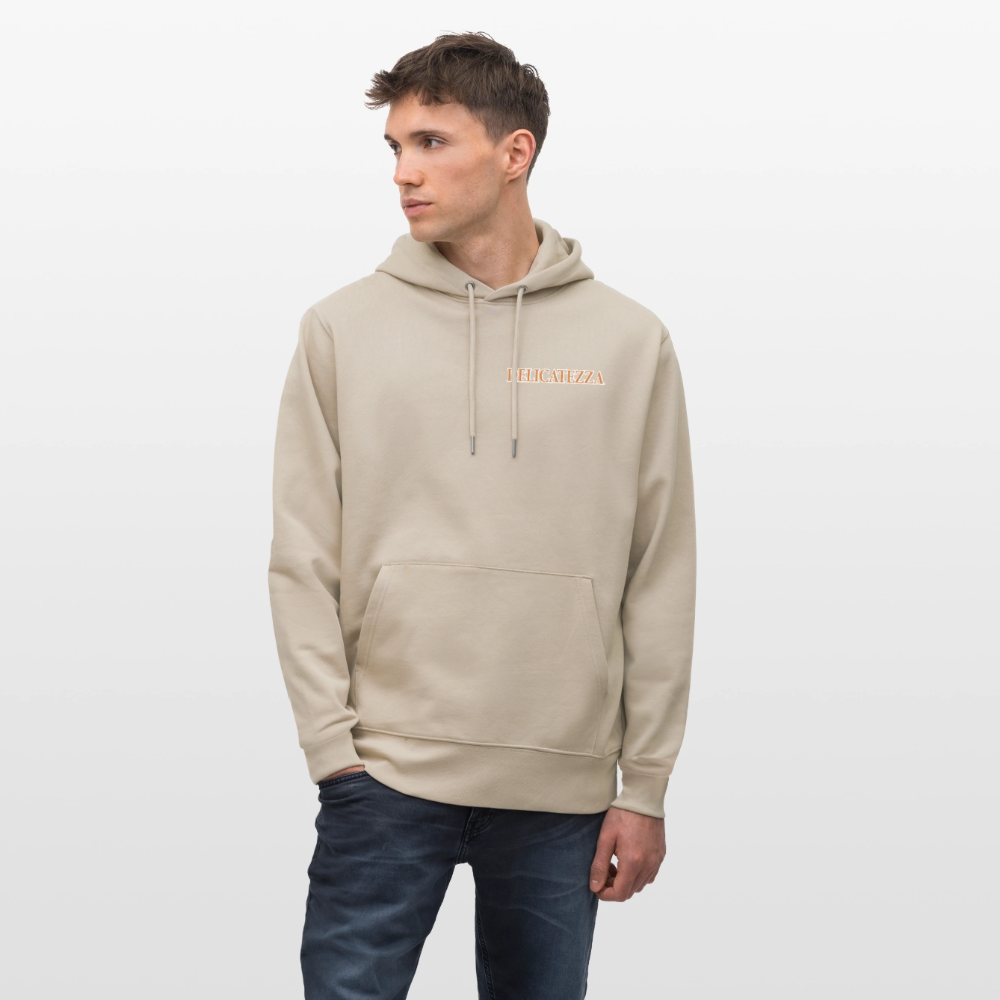 Unisex Hoodie mit DELICATEZZA SARDINE PRINT Vorder- und Rückseite - Beige