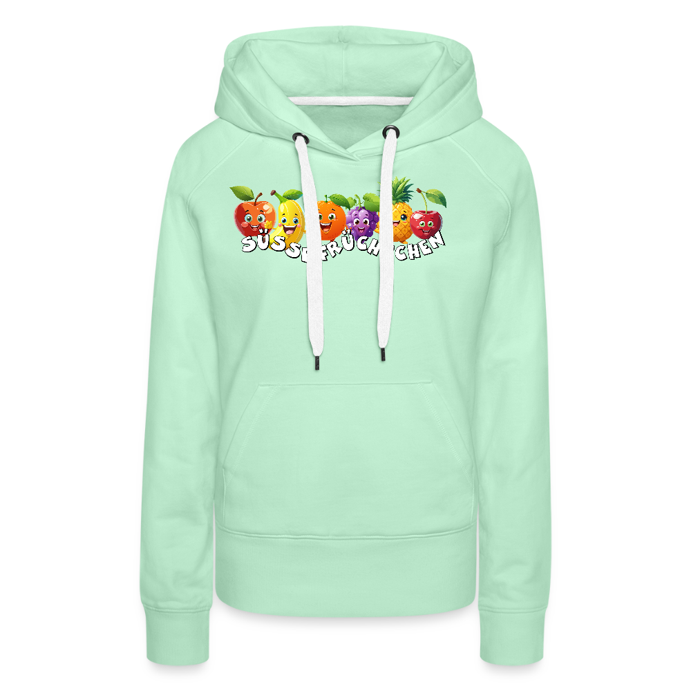Frauen Premium Hoodie mit SÜSSE FRÜCHTCHEN PRINT - helles Mintgrün