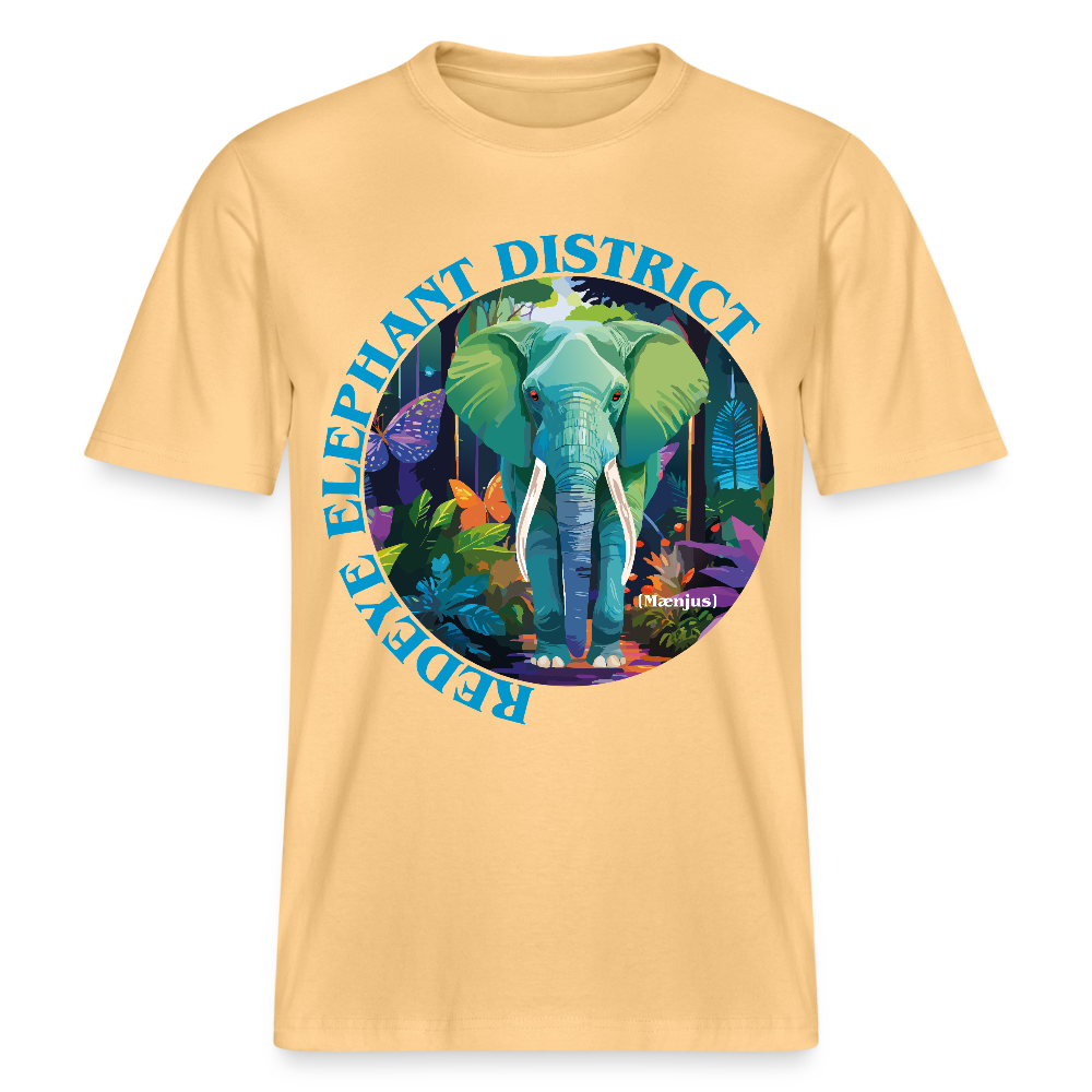 Relaxed Fit Unisex Bio-T-Shirt mit REDEYE ELEPHANT DISTRICT PRINT Vorderseite - Hellgelb