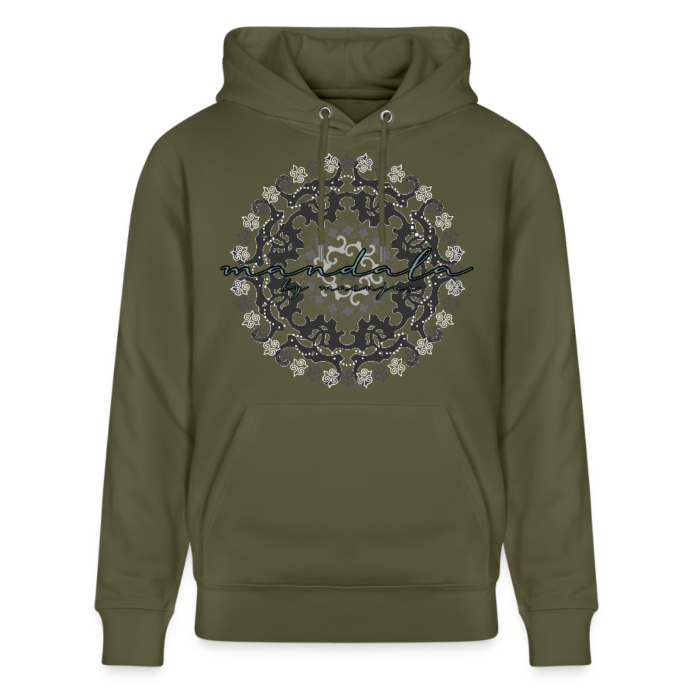 Unisex Bio-Hoodie mit BLACK MANDALA PRINT - Khaki Grün