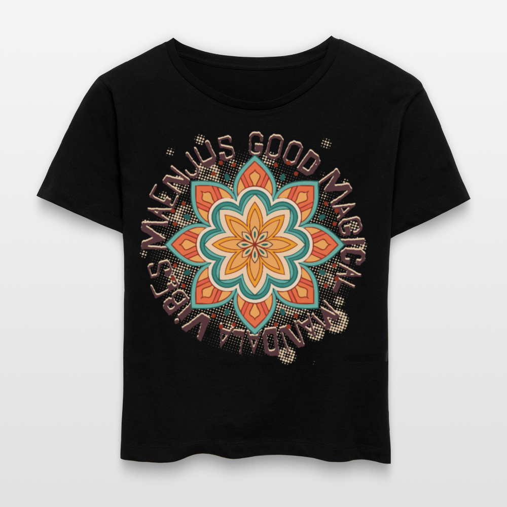 Rundhals Frauen Bio-T-Shirt mit Mandala Vibes PRINT - Schwarz