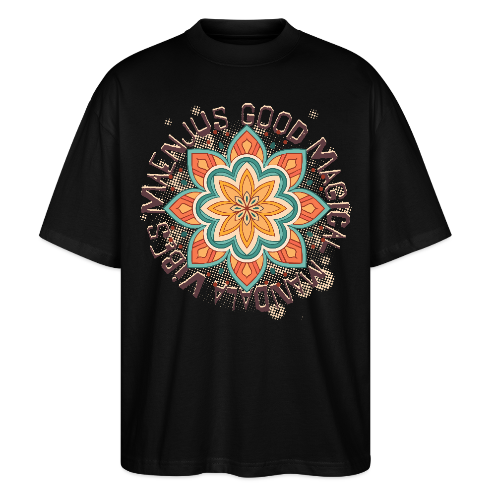 Oversized Unisex Bio T-Shirt mit MANDALA VIBES PRINT - Schwarz