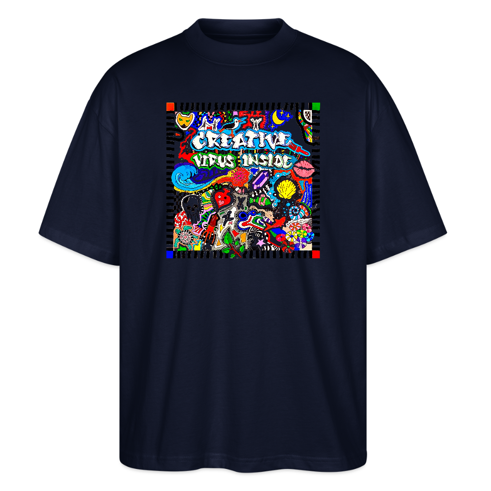 Oversized Unisex Bio T-Shirt mit CREATIVE VIRUS INSIDE PRINT Vorderseite - Navy
