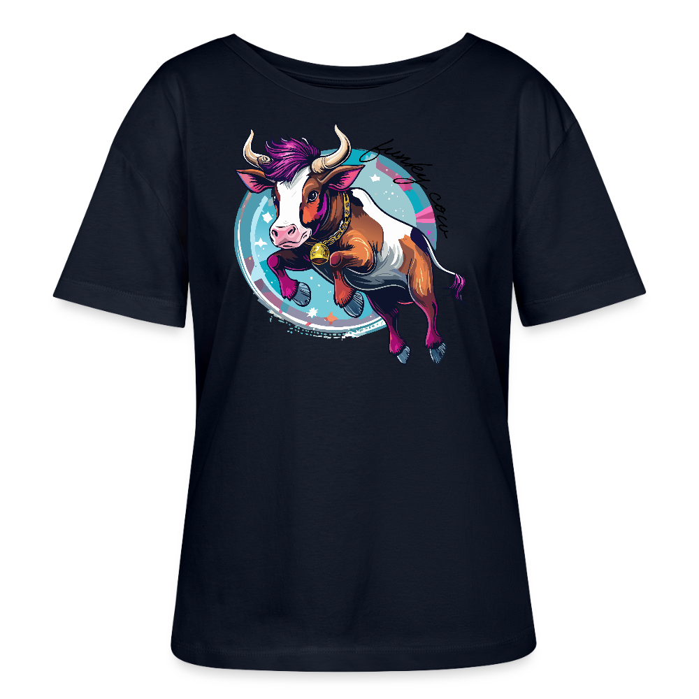 Frauen T-Shirt mit FUNKY COW PRINT - Navy