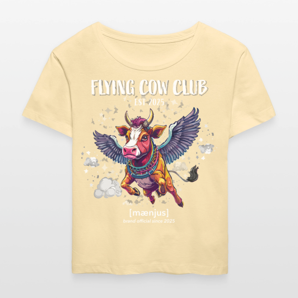 Relaxed Rundhals Frauen Bio-T-Shirt mit FLYING COW CLUB PRINT - Creme