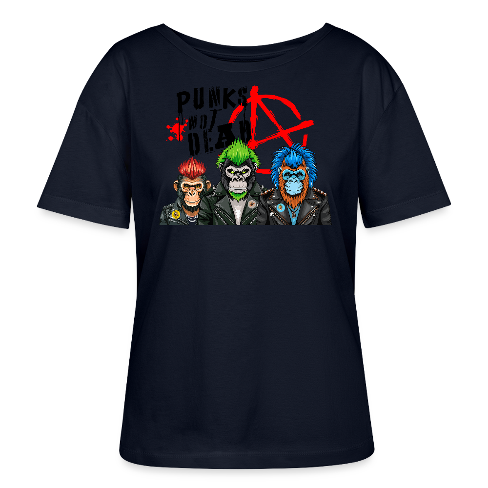 Frauen T-Shirt mit PUNKS NOT DEAD PRINT - Navy