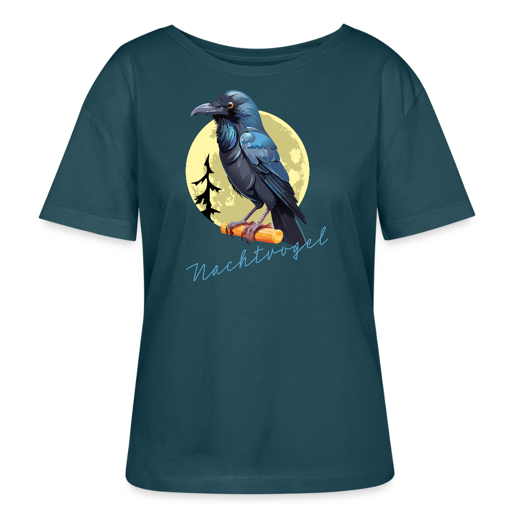 Frauen T-Shirt mit NACHTVOGEL PRINT - Dunkles Petrol