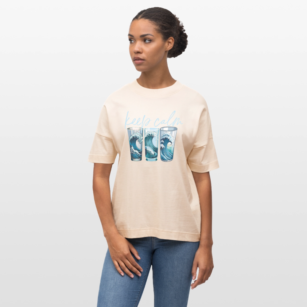 Oversized Unisex Bio T-Shirt mit KEEP CALM PRINT - Weißgrau