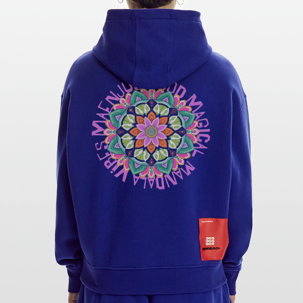Heavyweight Oversized Organic Hoodie Made in EU mit Mandala Vibes Print - Iconic Blue