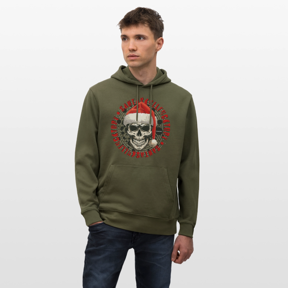 Unisex Bio-Hoodie mit SANTASKULL FUCKTORY PRINT - Khaki Grün