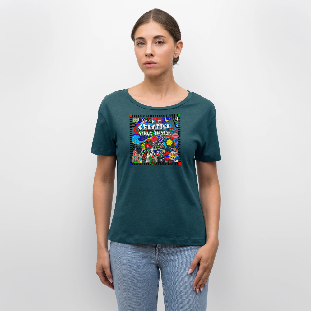 Relaxed Rundhals Frauen Bio-T-Shirt mit CREATIVE VIRUS INSIDE PRINT - Dunkles Petrol