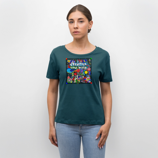 Relaxed Rundhals Frauen Bio-T-Shirt mit CREATIVE VIRUS INSIDE PRINT - Dunkles Petrol