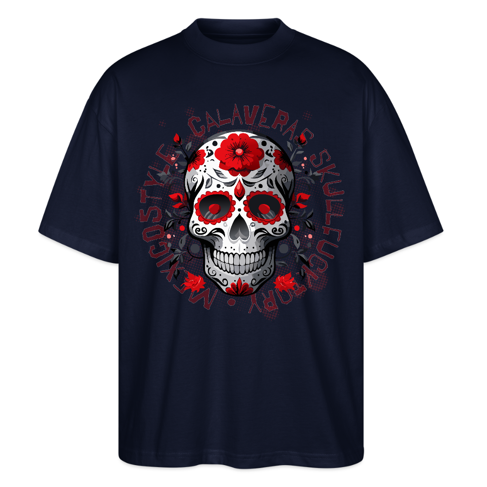 Oversized Unisex T-Shirt mit CALAVERAS SKULLPRINT - Navy