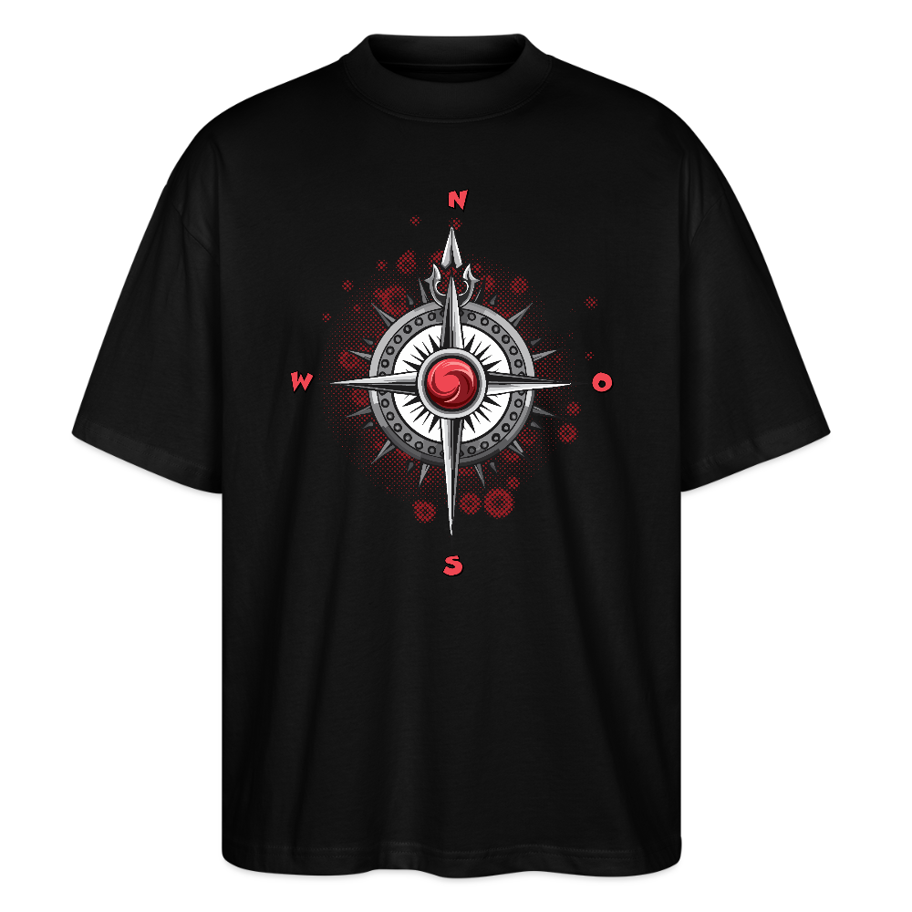 Oversized Unisex T-Shirt mit WINDROSE PRINT - Schwarz