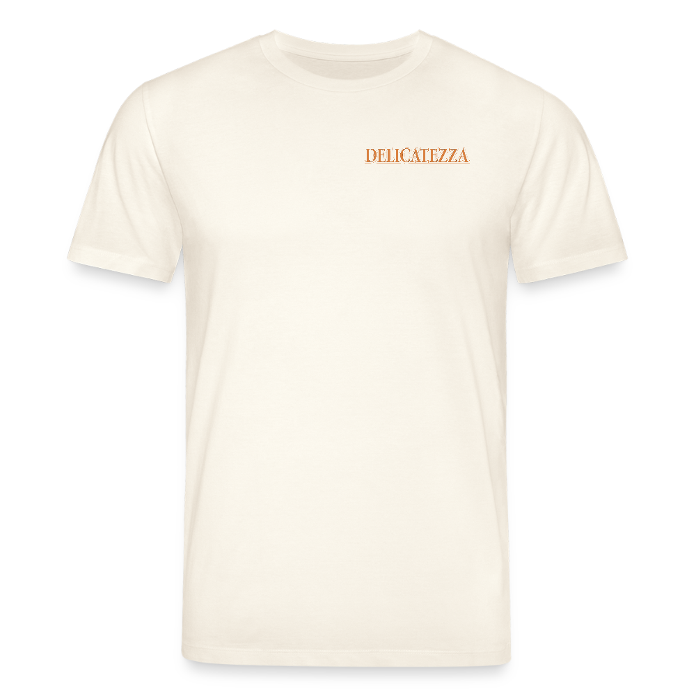 Unisex Bio-T-Shirt mit DELICATEZZA SARDINE PRINT Vorder- und Rückseite - Naturweiß 