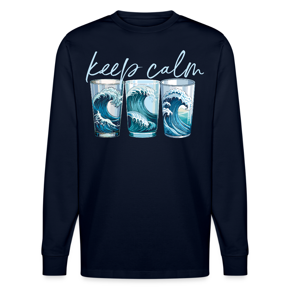 Unisex Bio-Langarmshirt mit KEEP CALM PRINT - Navy