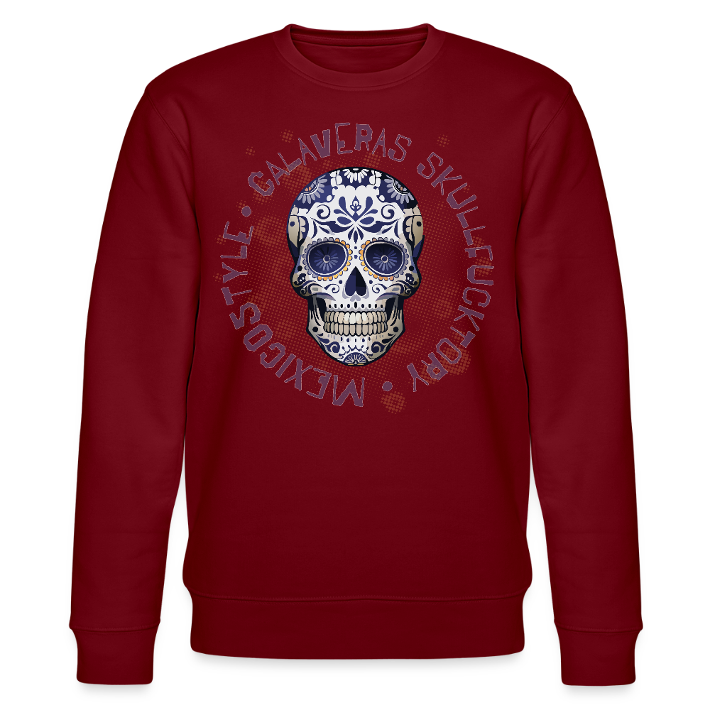 Unisex Bio-Sweatshirt mit CALAVERAS SKULL PRINT - Burgunderrot