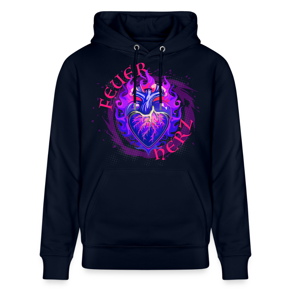Unisex Bio-Hoodie mit FEUERHERZ LILA PRINT - Navy